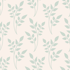 Silver branch with leaves. Floral seamless pattern. 