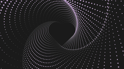 spiral heart with multiple pink dots on dark background