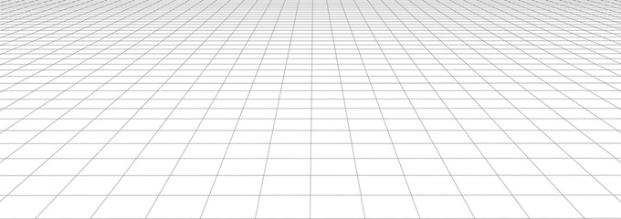 Vector perspective mesh. Detailed lines on a white background. 3d illustration.