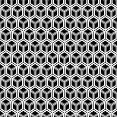 Repeated color polygons tessellation on white background. Seamless surface pattern design with regular hexagons. Hexagonal grid motif. Honeycomb wallpaper. Digital paper for web designing. Vector art.