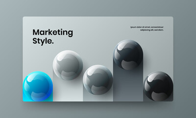Simple 3D balls magazine cover layout. Fresh site screen vector design template.