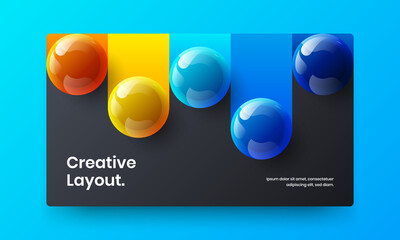 Bright corporate identity design vector layout. Isolated 3D balls horizontal cover illustration.