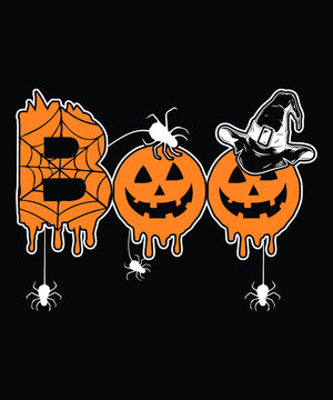 Happy Halloween Boo Pumpkin Shirt, Spider Net Boo Shirt, Halloween Hat Silhouette Shirt, Spider Shirt, Happy Halloween Boo Shirt Print Template