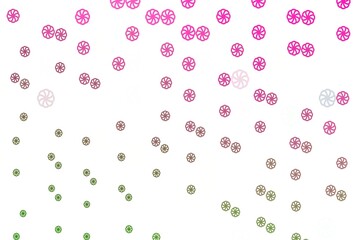 Light Pink, Green vector layout with bright snowflakes.