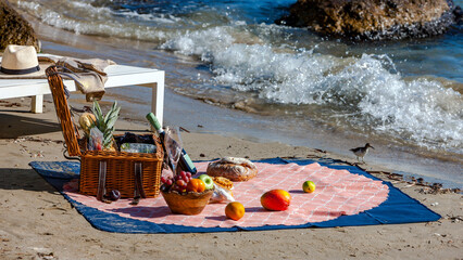 Picnic basket by the sea.