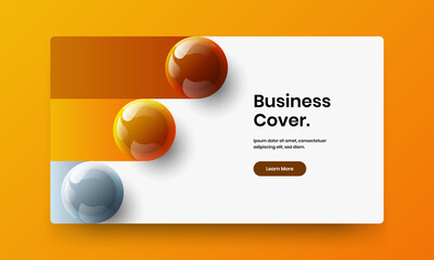 Modern corporate brochure vector design concept. Geometric realistic spheres site screen template.