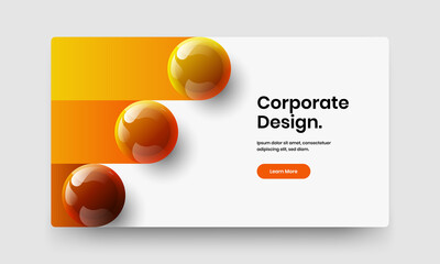 Fresh 3D balls landing page layout. Premium horizontal cover design vector illustration.