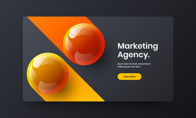 Original 3D spheres magazine cover template. Modern placard vector design concept.
