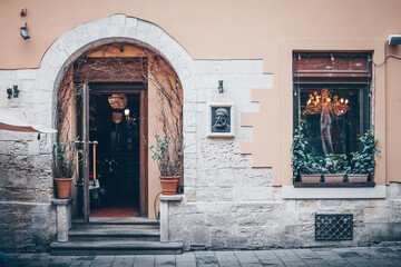 Interior facade of an old building in Lviv
