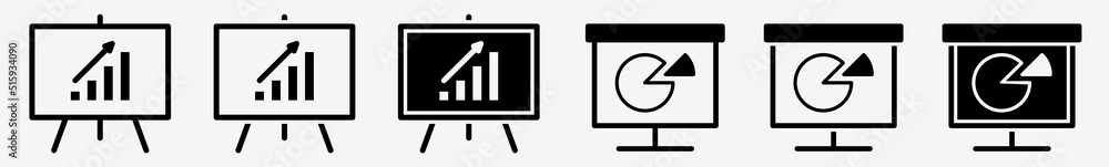 Poster flipchart presentation icon pie chart flipchart set | presentations icon flip chart vector graph fli