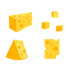 A set of cheese slices.Cheese of various shapes. Dairy products