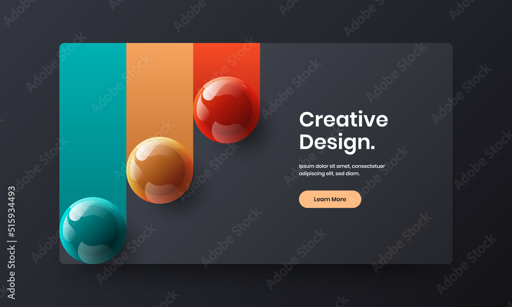 Wall mural vivid web banner vector design layout. amazing realistic balls landing page illustration.