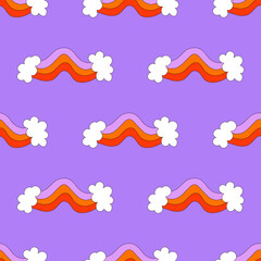 square vector seamless pattern - rainbo in hippie style.1970 good vibes.Funky and groovy 1970 sunshine.Funky 1960 psychedelic ornament with cloud.Kidcore kawaii wallpaper and fabric.naive trippy	