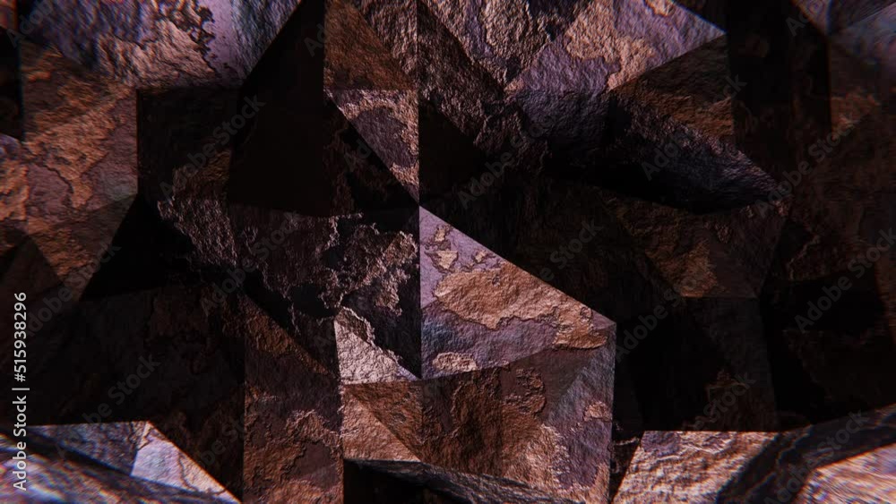 Aufkleber realistic abstract looping 3d animation of the moving aged weathered rusty metal polygonal surface r