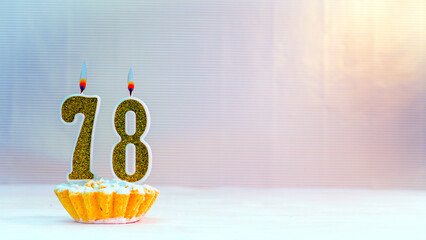 Happy birthday card from candles with the number  78, golden numbers from candles for...