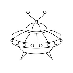 Vector linear UFO icon on white background. Isolated outline spaceship for coloring page