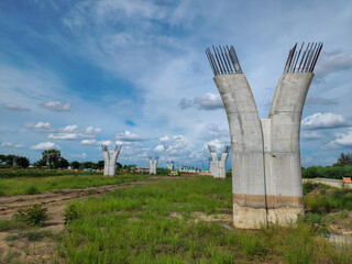 bridge pillar of toll way construction in process