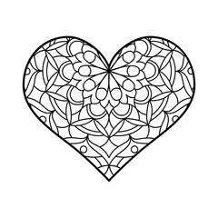 Vector heart shape for coloring. Lineart mandala geometric and floral ornaments. Valentine's coloring