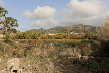 Mountain view on dry and green valley in Andalusia Spain