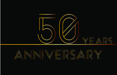 50 years anniversary. Banner to celebrate special date in the form of golden lines on isolated black background.