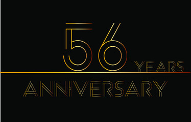 56 years anniversary. Banner to celebrate special date in the form of golden lines on isolated black background.