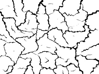 Black cracks all over the surface isolated on a white background.