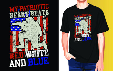 My patriotic heart beats red white and blue Independence day T-Shirt Design.