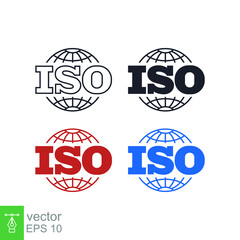 ISO icon. Simple outline, solid, flat style. Certified, certificate, mark, quality, symbol, management, stamp, standard, approved concept. Vector illustration isolated on white background. EPS 10