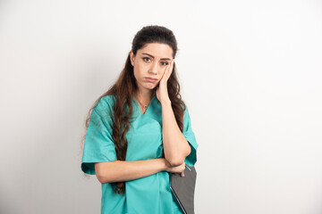 Beautiful nurse portrait on white background