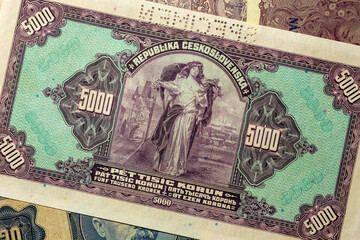 Detail of the Czechoslovak 5000 crowns banknote from 1920, 1st Republic