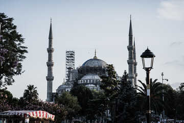 Fototapeta na wymiar view of the domes and minarets of Hagia Sophia, Istanbul, Turkey