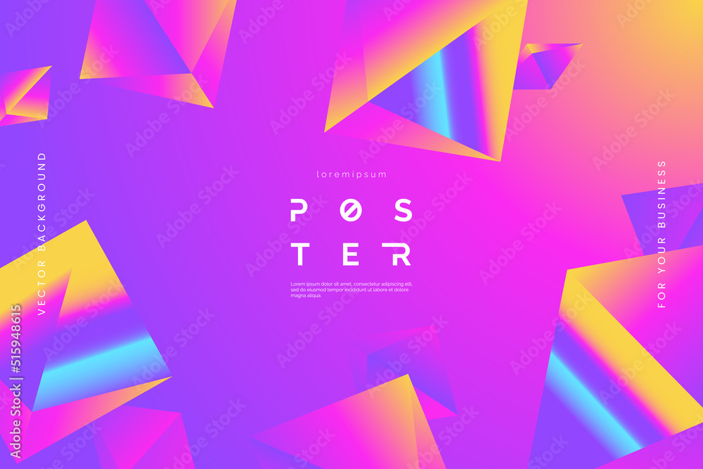 Poster colorful background with levitate polygonal shapes. abstract 3d geometric background in bright gradi