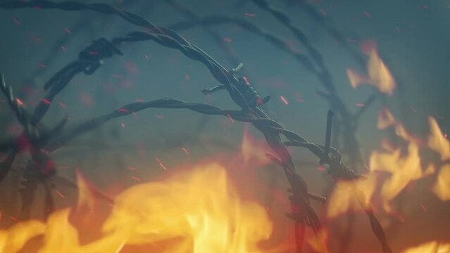 Barbed Wire In Fire And Smoke