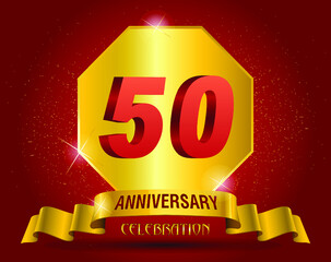 years anniversary logo template. Red numbers with golden ribbon.