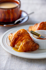 Freshly baked croissants.
Delicious croissants image.
