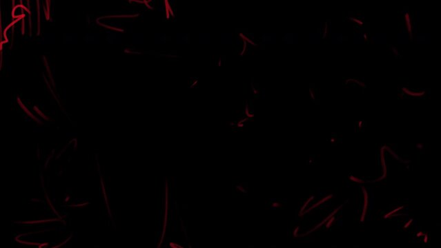 Animate abstract red lines and strokes on a black screen. The video doodle effect overlays the clip. Stock animation of manual drawing with alpha channel in 4k.