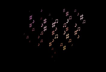Dark Red, Yellow vector backdrop with music notes.