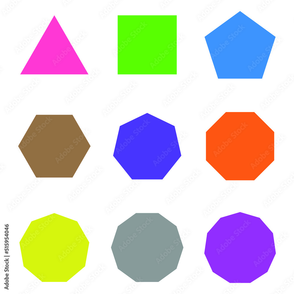 Canvas Prints Different types of regular polygons. 2d geometric shapes. triangle, square, pentagon, hexagon, heptagon, octagon, nonagon, decagon, hendecagon, dodecagon vector illustration on white background.