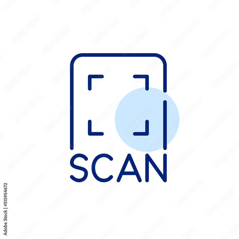 Poster scan a qr code with your smartphone. pixel perfect, editable stroke line art icon