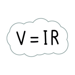 Ohm's law formula in physics. Electric current voltage and resistance formula. V, I, and R, the parameters of Ohm's law