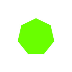 2D heptagon shape in mathematics. Green heptagon shape drawing for kids isolated on white background