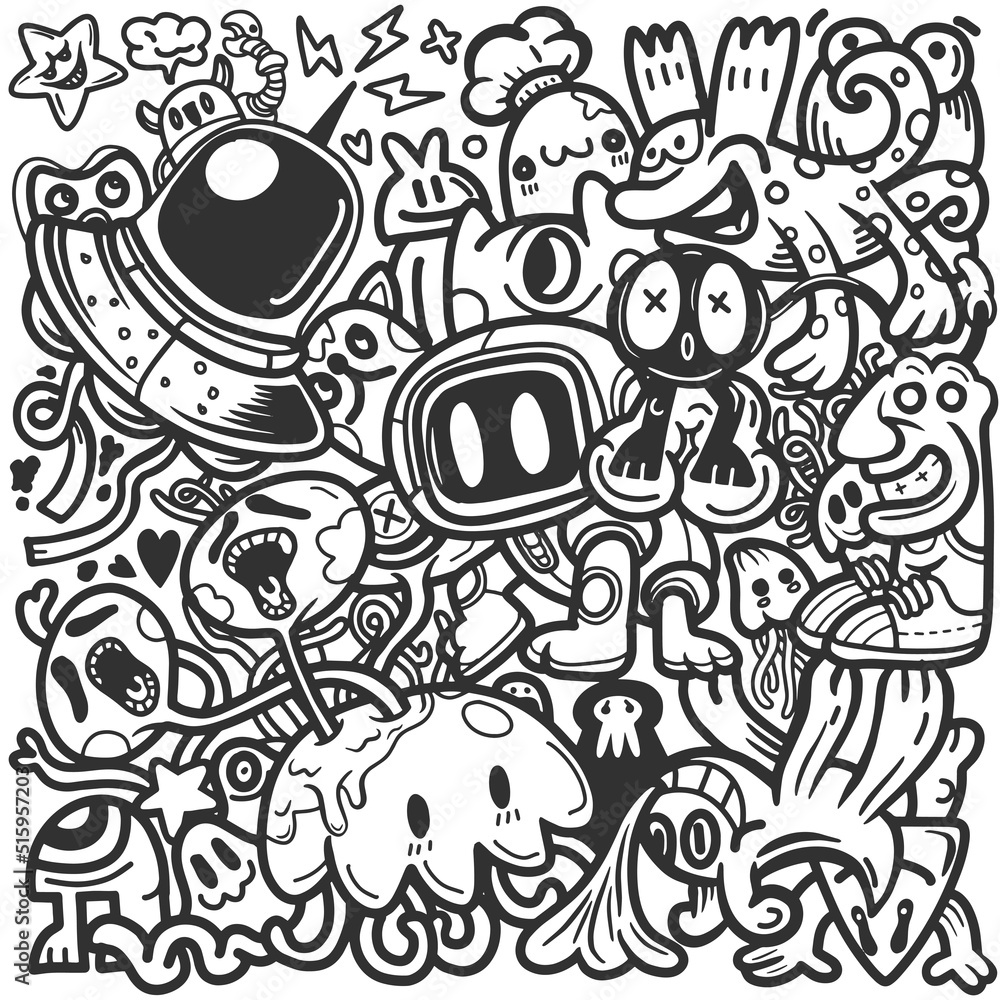 Wall mural Abstract grunge urban pattern with monster character  super drawing in graffiti style.  illustration