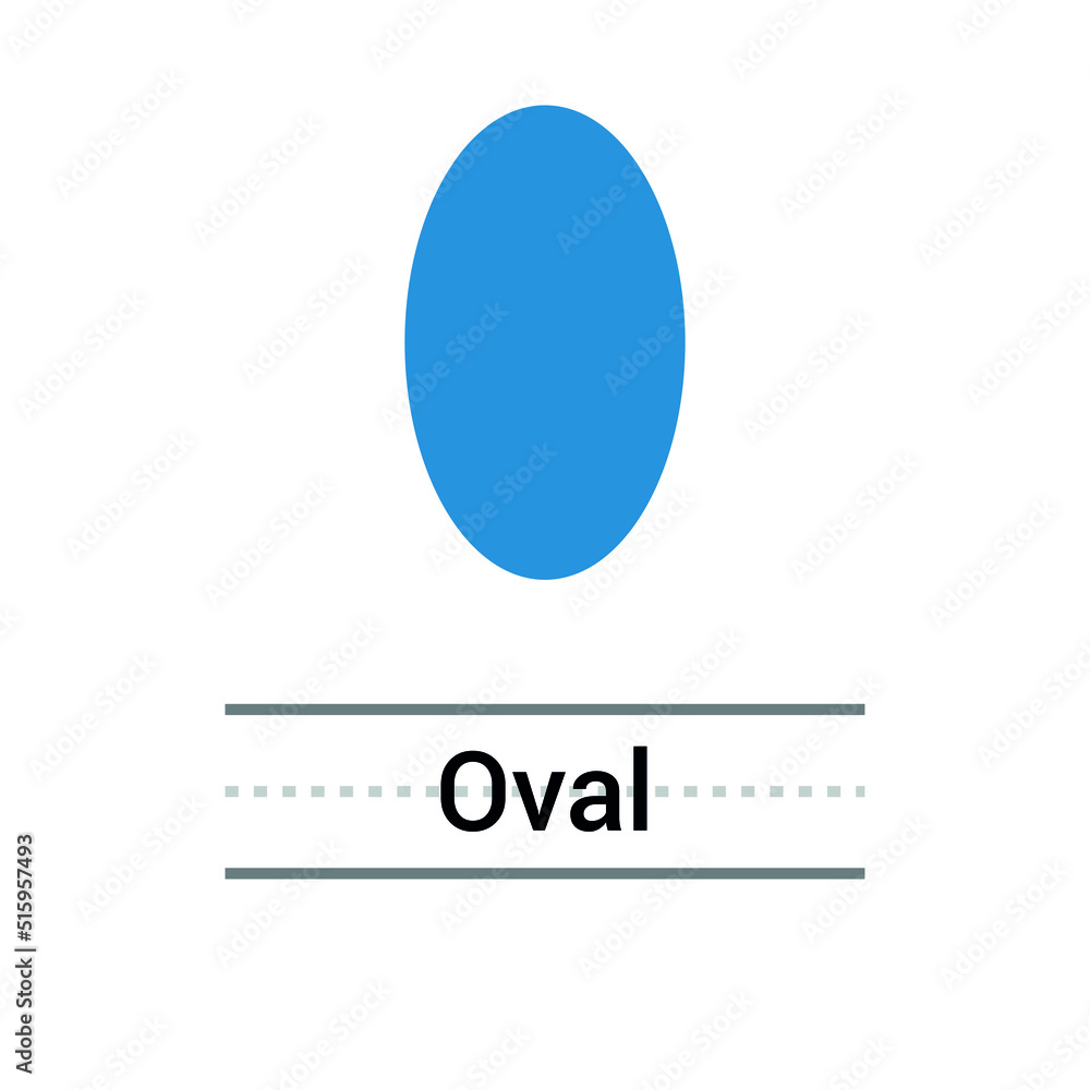 Sticker 2D oval shape in mathematics. Blue oval shape drawing for kids isolated on white background