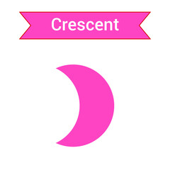 2D crescent shape in mathematics. Red crescent shape drawing for kids isolated on white background