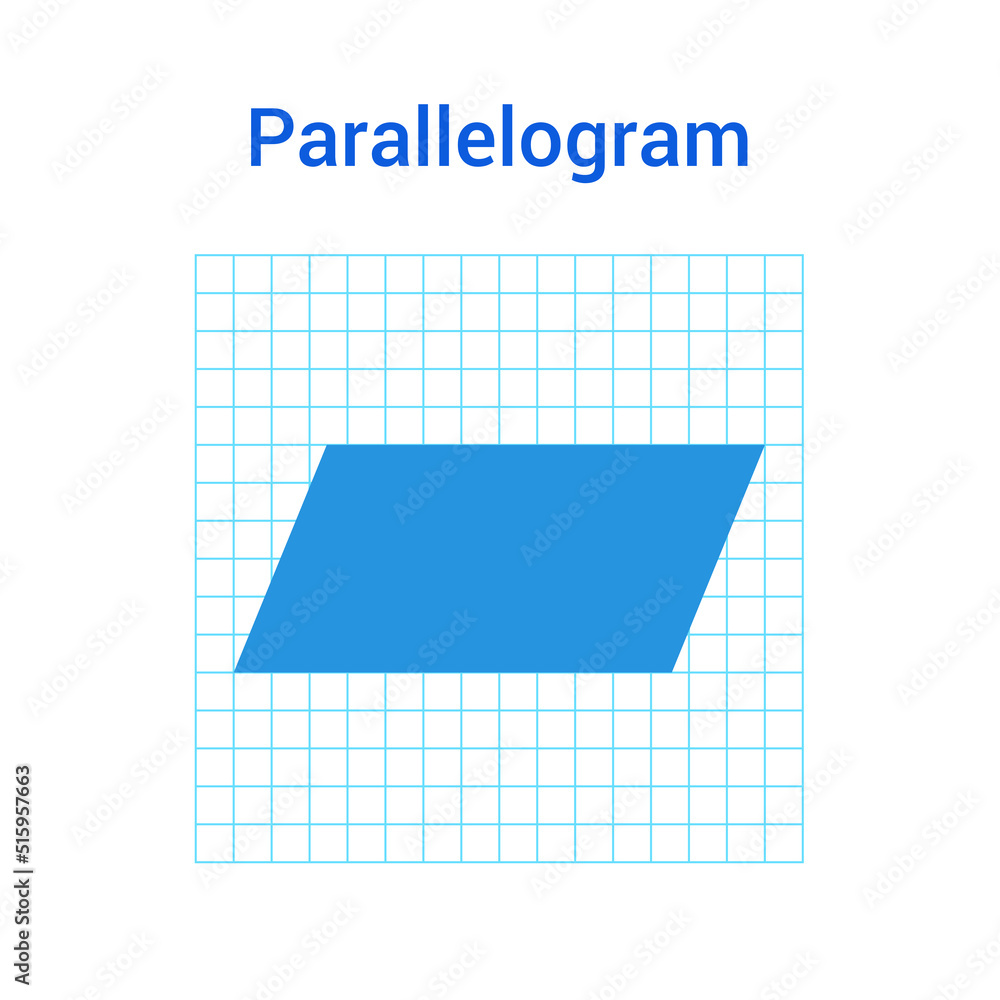 Sticker 2D parallelogram shape in mathematics. Blue parallelogram shape drawing for kids isolated on white background