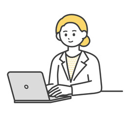 医療従事者がパソコンを操作するイラスト素材