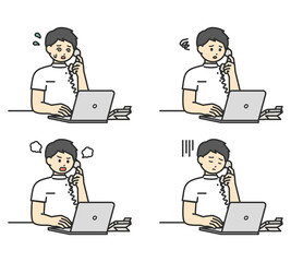 医療従事者が電話対応するイラスト素材