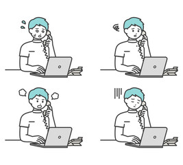 医療従事者が電話対応するイラスト素材