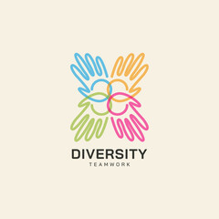 Teamwork diversity vector icon illustration with hand concept logo design