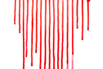 Obraz na płótnie Canvas Red water color drips down on white background,Or as drop of blood,Abstract color 